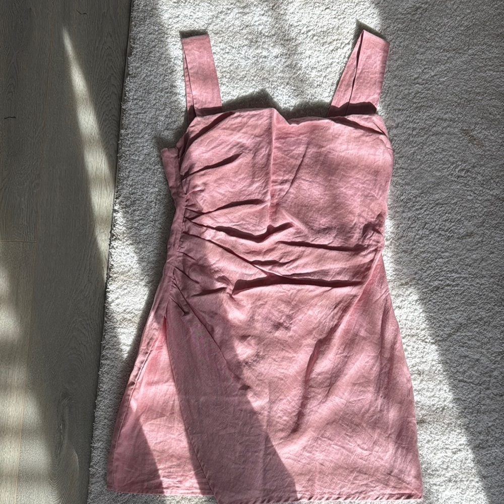 Reformation Pink Ruched Mini Dress Square Neck Cocktail